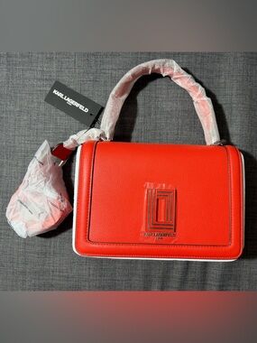 Karl Lagerfeld Red Pebble Leather Top-Handle Satchel